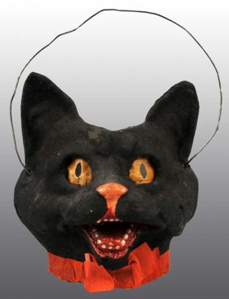 Appraisal: Halloween Black Cat Jack-O-Lantern Description Solid composition Cat wearing bowtie