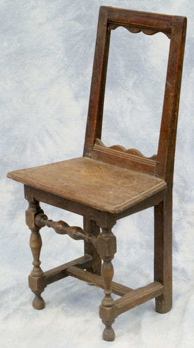 Appraisal: English oak tavern chair open back with turned flat stretcher