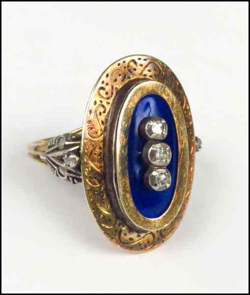 Appraisal: DIAMOND ENAMEL AND GOLD RING grams Condition No Specific Condition