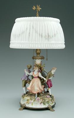 Appraisal: Dresden style porcelain figural lamp four dancing figures encircling flower