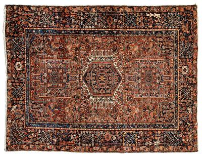 Appraisal: Karajeh rug three central medallions on red field borders with