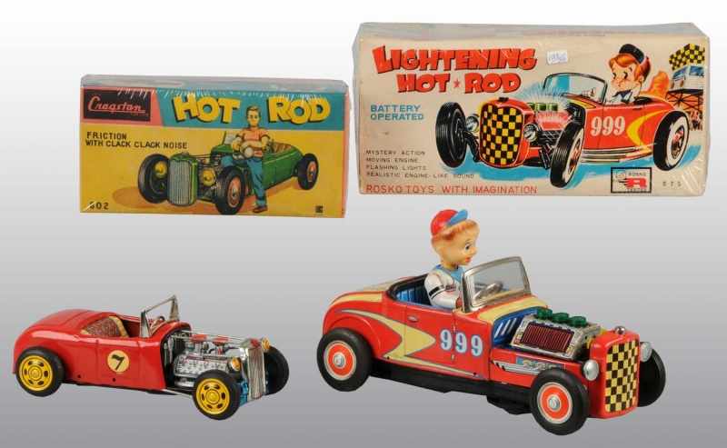 Appraisal: Lot of Tin Hot Rod Toys Description Japanese Includes one