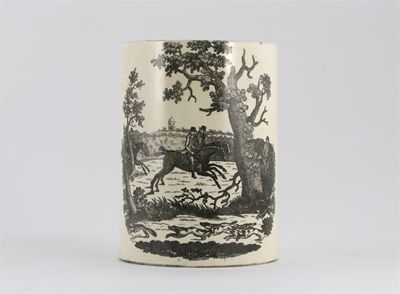 Appraisal: Hunting interest a creamware mug printed in black with four