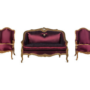 Appraisal: A Louis XV Style Giltwood Three-Piece Seating Suite Second Half