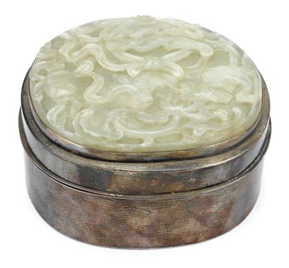 Appraisal: Chinese jade and silver covered box th th century