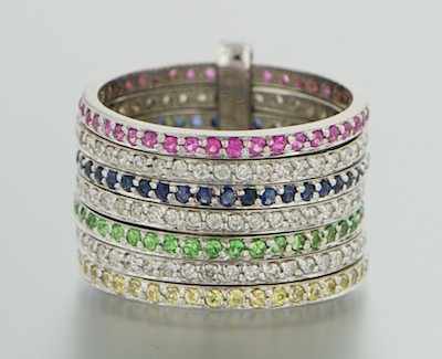 Appraisal: A Diamond and Colored Gemstone Stacking Ring Seven k white