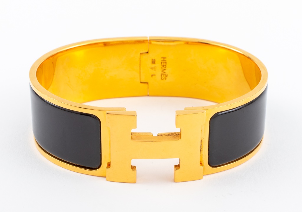 Appraisal: HERMES NOIR CLIC CLAC H BRACELET Hermes noir clic clac