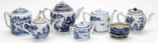 Appraisal: CHINESE BLUE AND WHITE PORCELAIN TEAPOTS PLANTER CHINESE BLUE AND