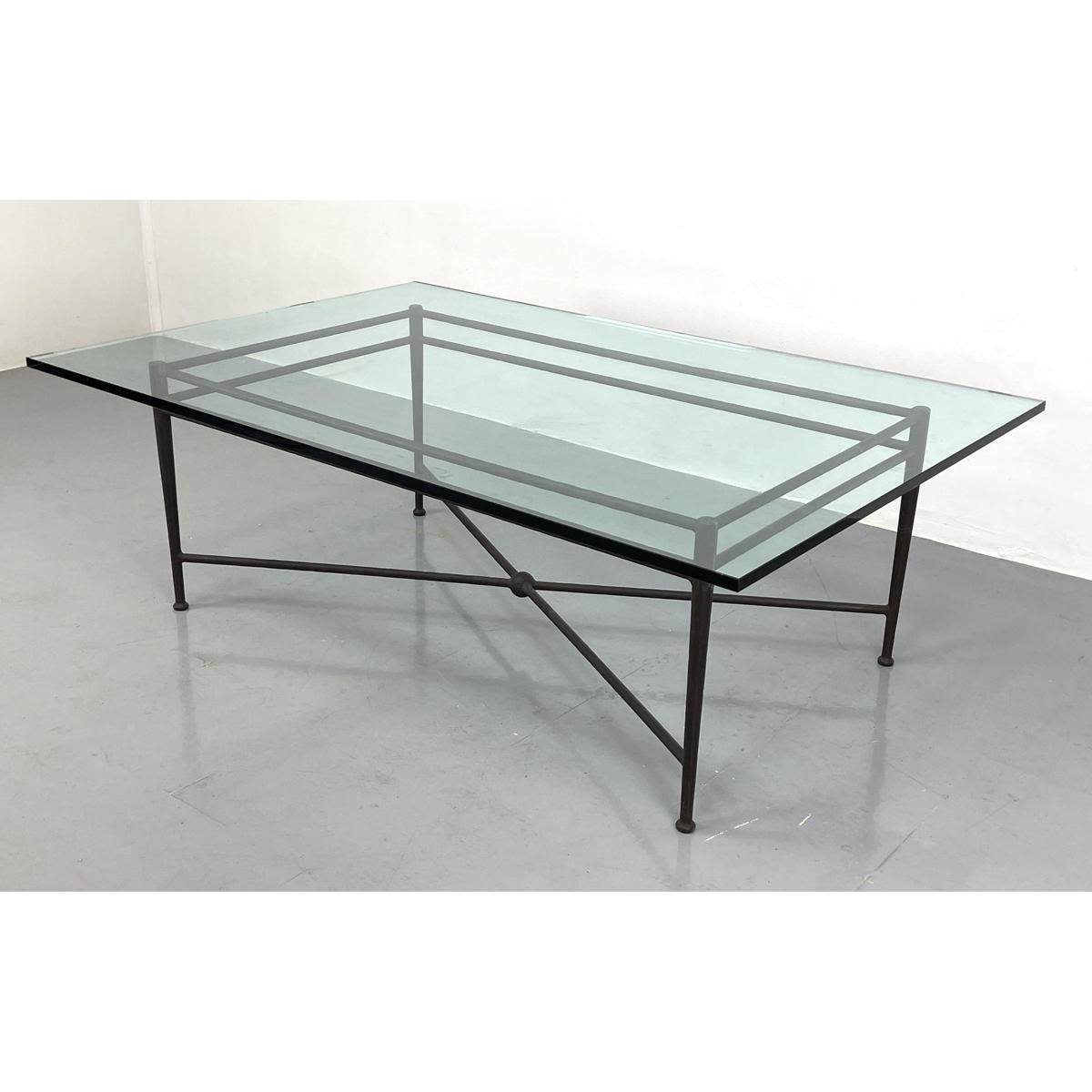 Appraisal: Glass Top Steel Base Modernist Coffee Table Welded Steel Base