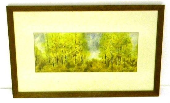 Appraisal: Lorna Griggs watercolor of autumnal forest framed and matted under