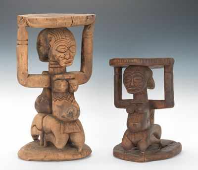 Appraisal: A Pair of West African Congo Wooden Stools Carved wooden