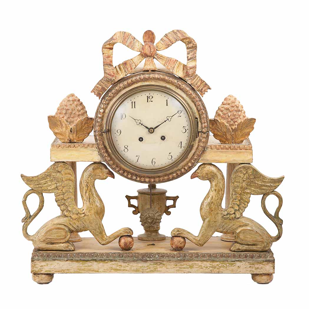 Appraisal: Continental Neoclassical Painted Mantel Clock Probably Swedish th century The