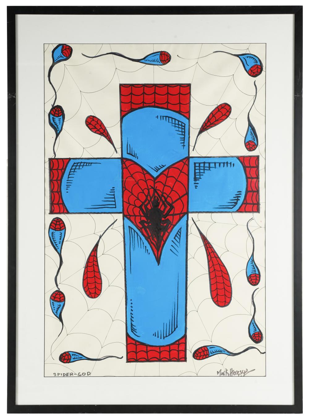 Appraisal: MARK HERESY TH CENTURY SPIDER-GOD watercolor and marker on paper