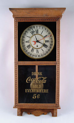 Appraisal: GILBERT CLOCK Gilbert -day oak cased clock with reproduction Coca-Cola