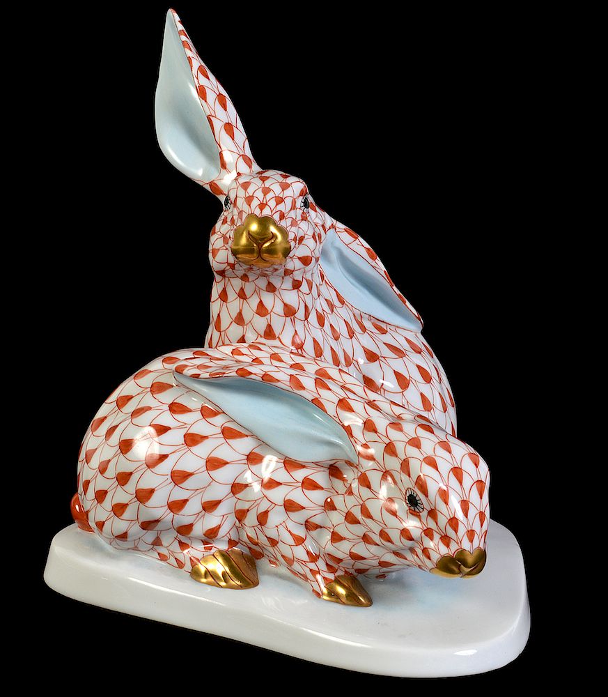 Appraisal: Herend Vintage Rust Fishnet Rabbit Figurine porcelain rabbits by Herend