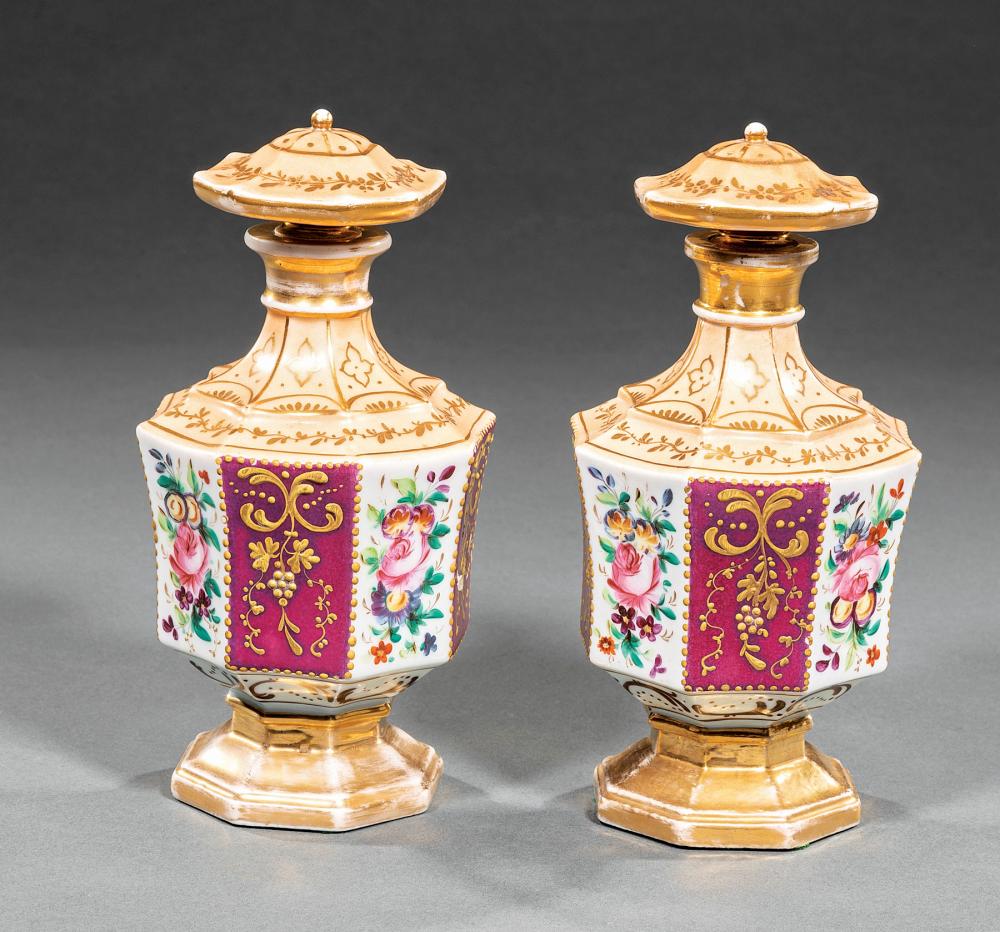 Appraisal: Pair of Paris Polychrome and Gilt Porcelain Scent Bottles th