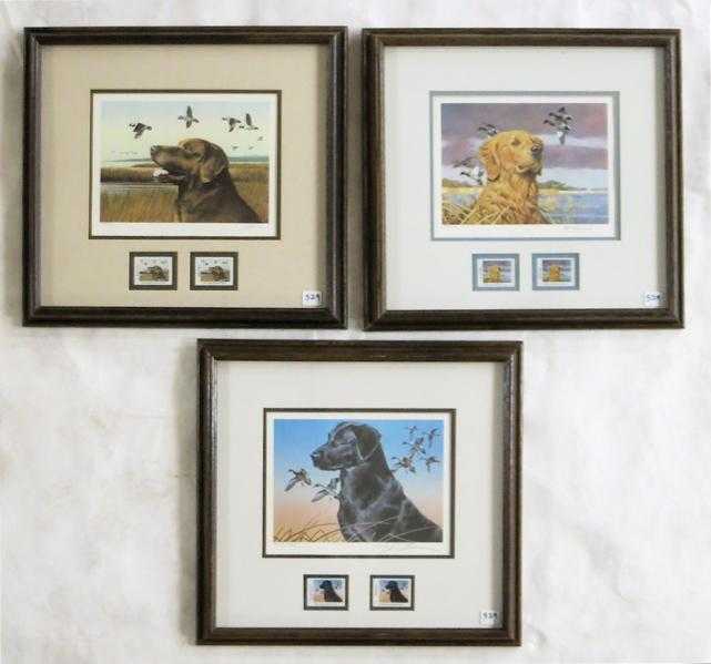 Appraisal: THREE OREGON WATERFOWL STAMP PRINTS WITH STAMPS Phillip Crowe Roger