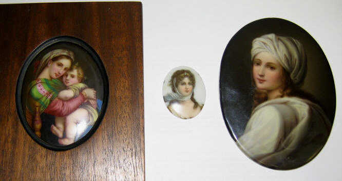 Appraisal: THREE MINIATURE PORTRAITS Painted on oval porcelain plaques comprising Woman