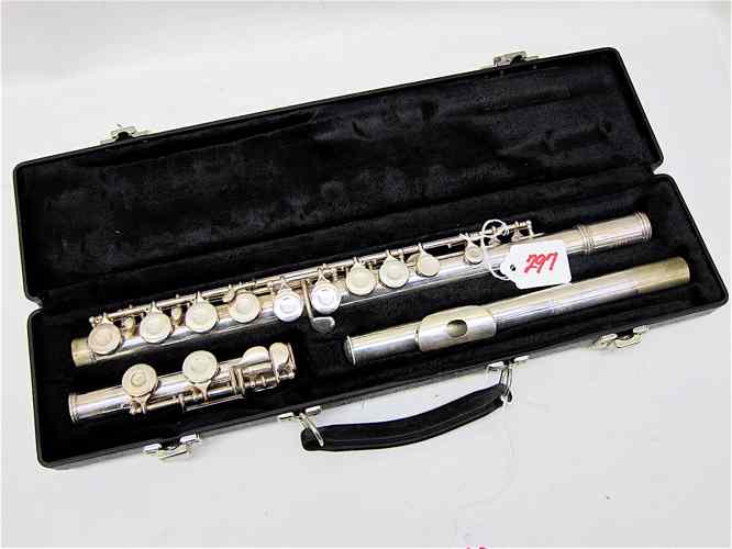 Appraisal: A SILVER-PLATED MUSICAL FLUTE complete in three sections made by