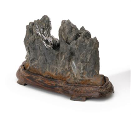 Appraisal: Small Japanese dark gray brush rest and stand Of mountainous