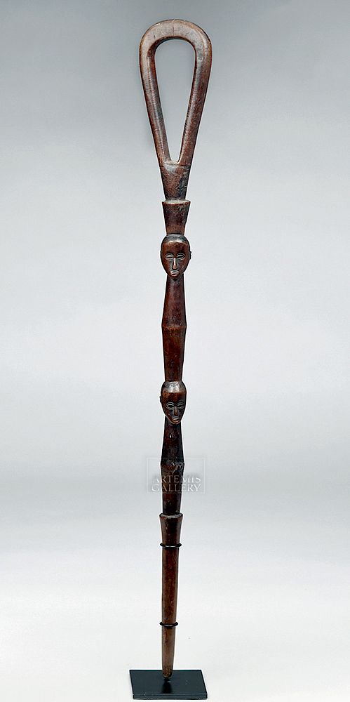 Appraisal: Early th C African Luba Wood Kibango w Heads Originally