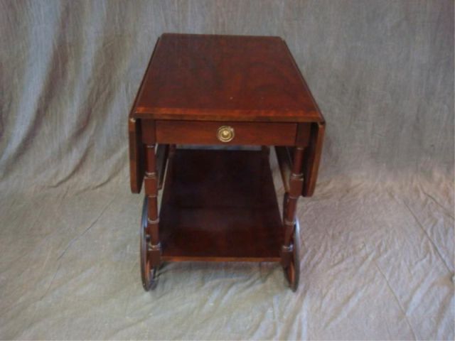 Appraisal: BAKER Mahogany Drop Leaf and Banded Tea Cart signed Baker