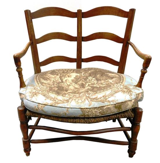 Appraisal: th C settee with double backrest rush seat covered by