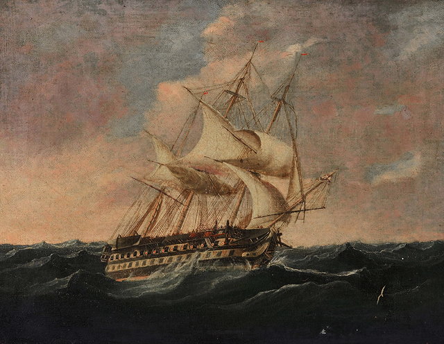 Appraisal: ENGLISH SCHOOL EARLY TH CENTURY HMS Charlotte on a choppy