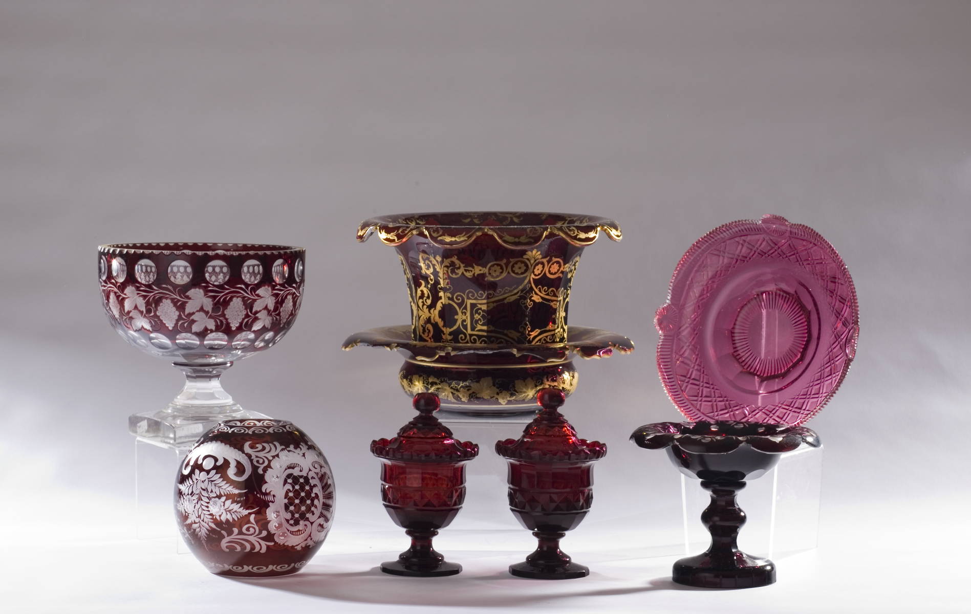 Appraisal: COLLECTION OF RUBY AND CRANBERRY GLASS TABLE OBJECTS INCLUDING A