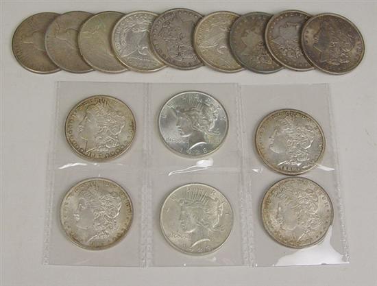 Appraisal: Morgan Peace Dollar Group Ten Morgan Dollars with -O and