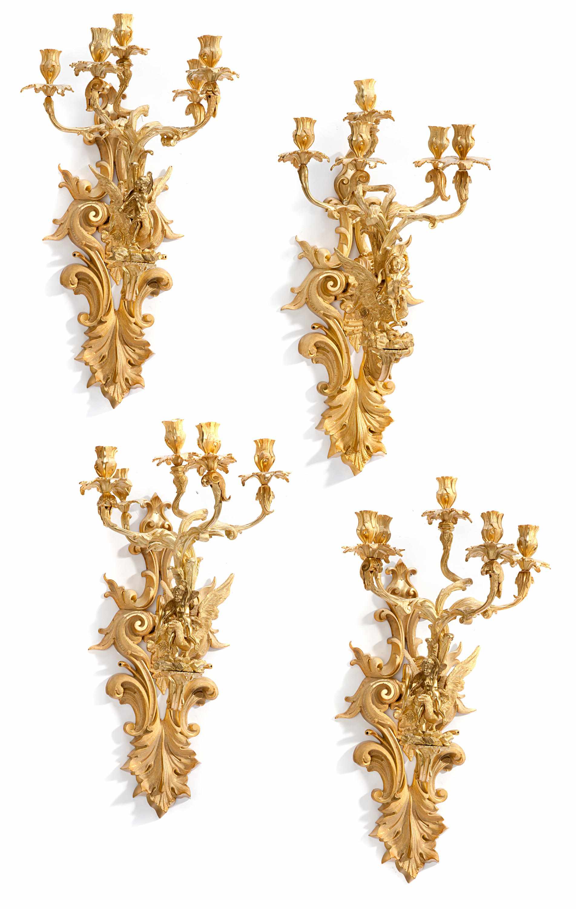 Appraisal: A set of four Louis XV style gilt bronze five