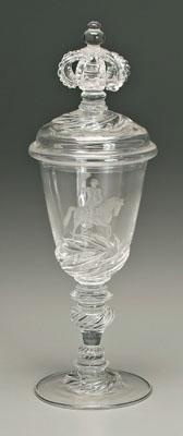 Appraisal: Washington commemorative goblet clear glass with lid intaglio decoration with