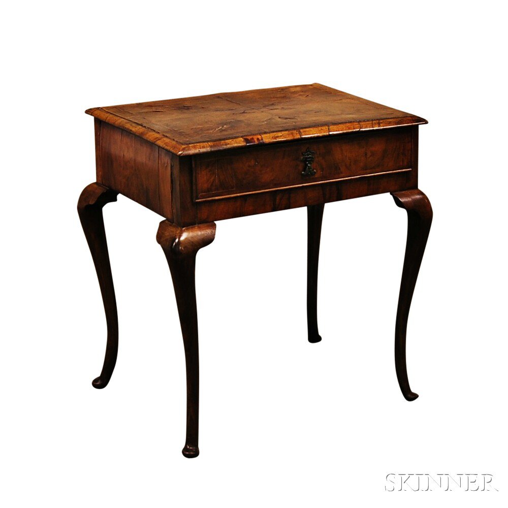 Appraisal: German Rococo Walnut and Burl Veneer One-drawer Side Table th