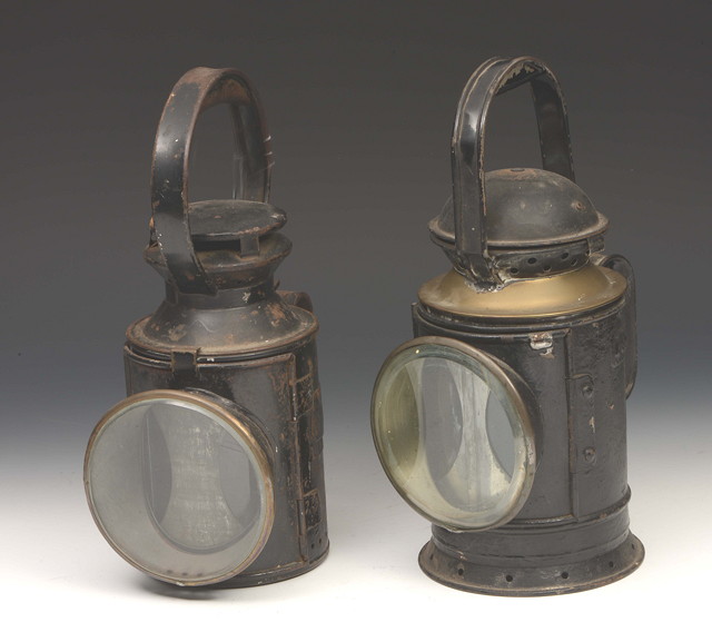 Appraisal: A BRASS AND BLACK PAINTED IRON GUARD'S LAMP stamped GWR