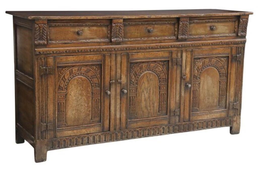 Appraisal: English Jacobean style oak sideboard attributed to Titchmarsh Goodwin th