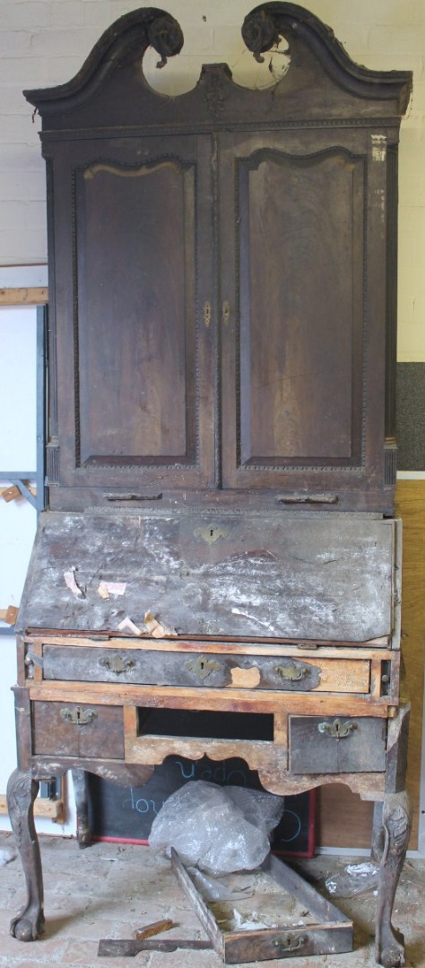 Appraisal: A late thC mahogany bureau bookcase with a broken pediment