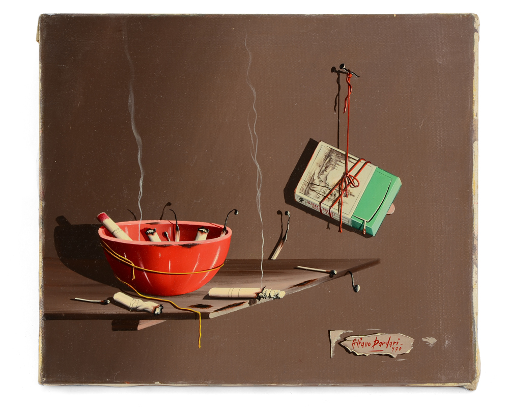 Appraisal: DARDARI Alfano Italian - Trompe l'oeil Still Life of Burning