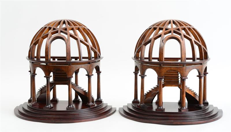 Appraisal: PAIR OF MAHOGANY ARCHITECTURAL MODELS MODERN Each openwork of half