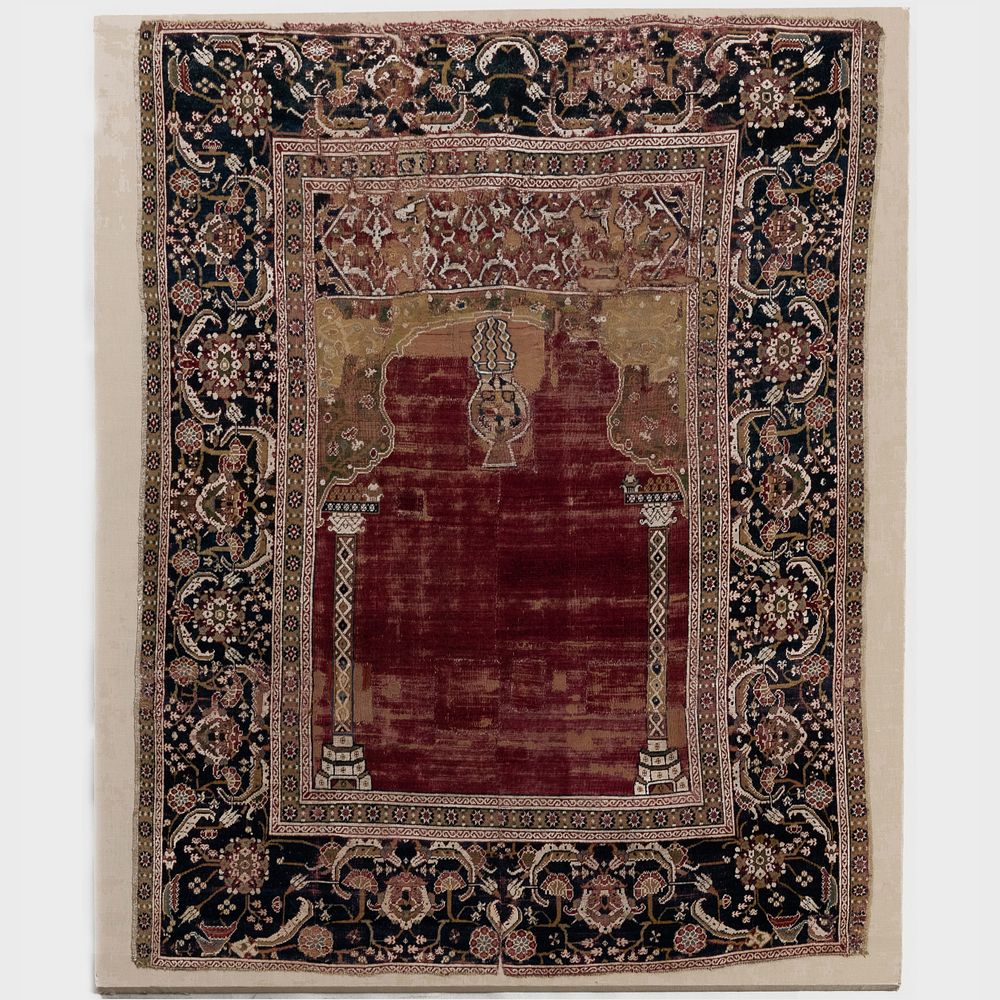 Appraisal: Egyptian Ottoman Cairene Prayer Rug Now mounted on a panel