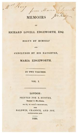 Appraisal: EDGEWORTH Maria - Memoirs of Richard Lovell Edgeworth Esq London