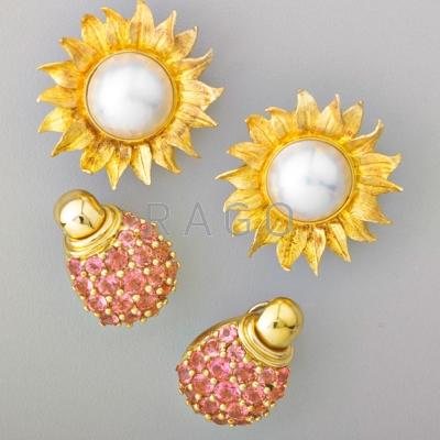 Appraisal: PINK TOURMALINE OR MABE PEARL K GOLD EARRINGS Globular pink