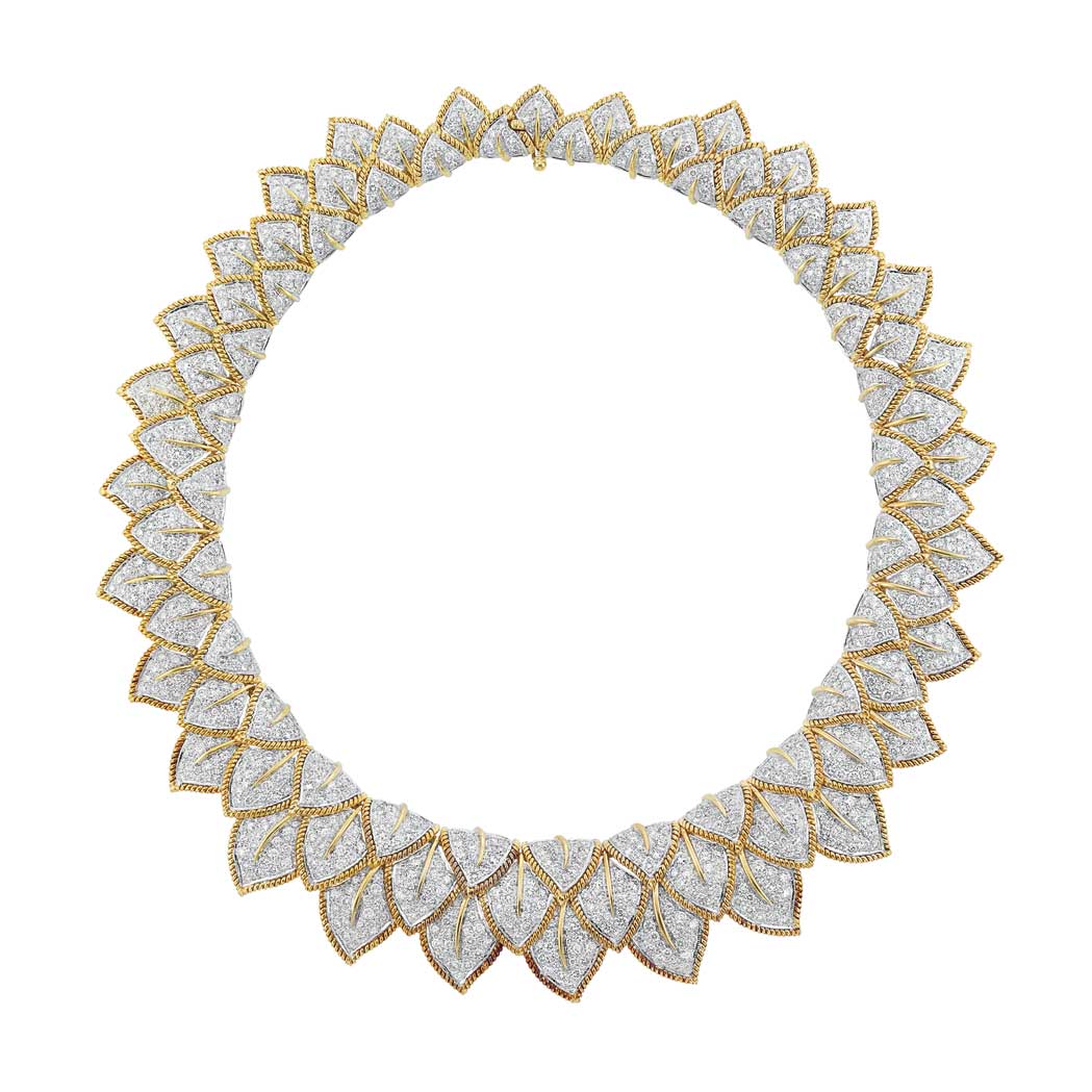 Appraisal: Two-Color Gold and Diamond Leaf Necklace kt white and yellow