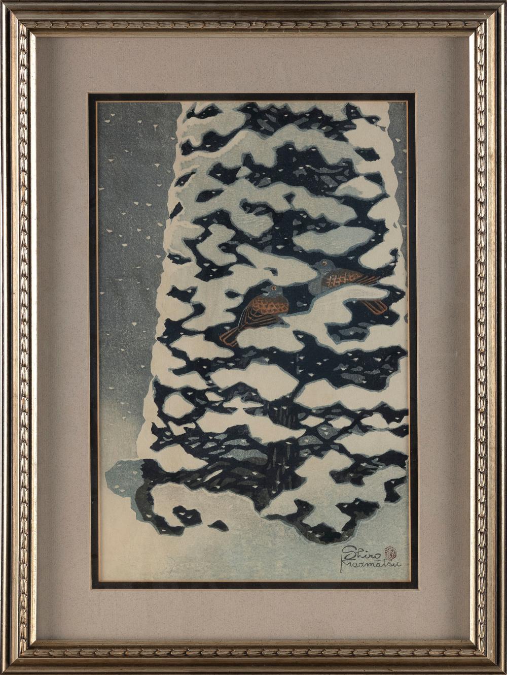 Appraisal: SHIRO KASAMATSU JAPAN - TWO BIRDS IN A SNOWY PINE