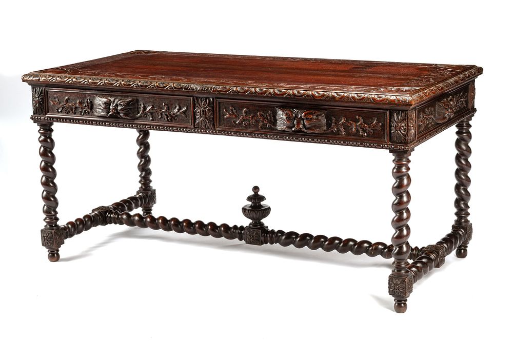 Appraisal: A French Renaissance Revival Carved Oak Library Table A French