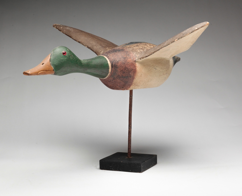 Appraisal: FLYING MALLARD CARVING BY FRANK RESOP Wisconsin - Unsigned Enhanced