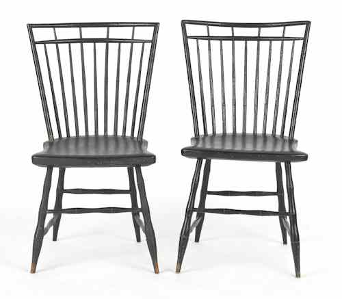 Appraisal: Pair of Pennsylvania birdcage windsor side chairs retaining a black