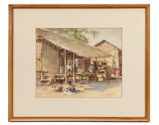 Appraisal: Ngwe Gaing Burmese Village I Watercolor Ngwe Gaing Burmese -