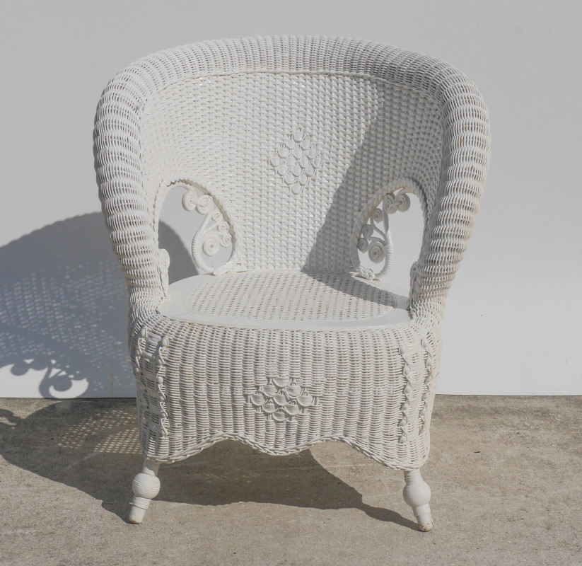 Appraisal: WHITE WICKER ROLLED ARM CHAIR Barrel shape back rolled arms