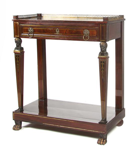 Appraisal: Regency Rosewood Console Table the rectangular three-quarter gallery top over