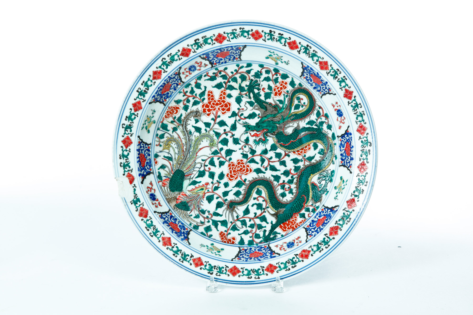 Appraisal: CHINESE FAMILLE VERTE CHARGER Nineteenth or th century Phoenix and